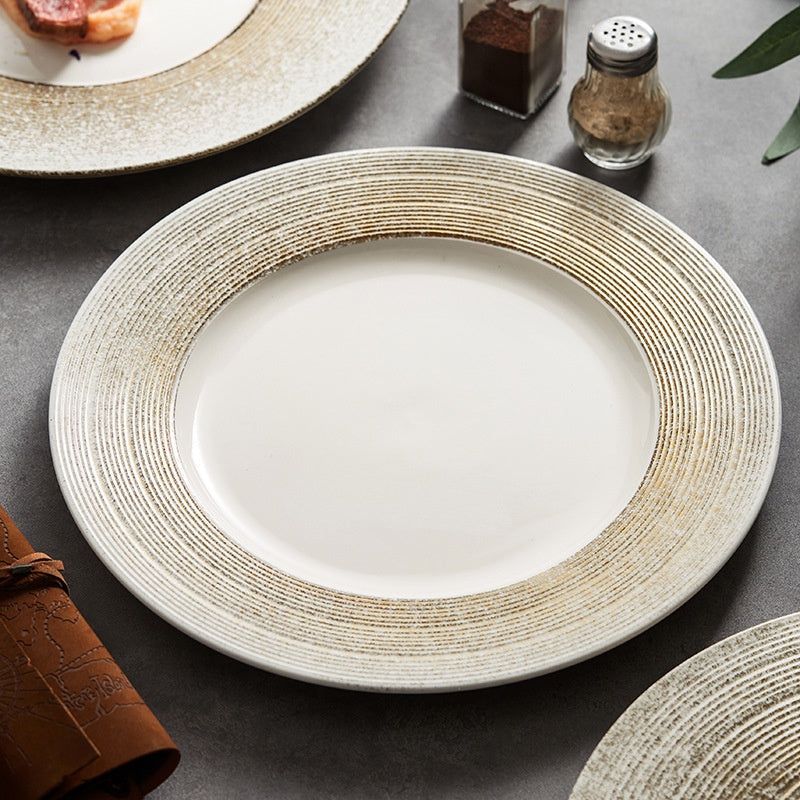 Brushed Gold White Porcelain Western Steak Plate Tray