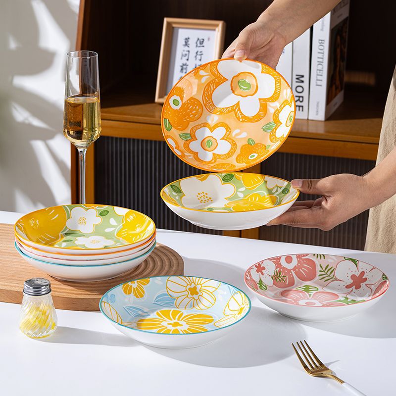Ceramic Bowl and Plate Dinnerware Set for Home Use, High Aesthetic Value, Dining Bowl and Dish Set for Family of 4, Underglaze Color