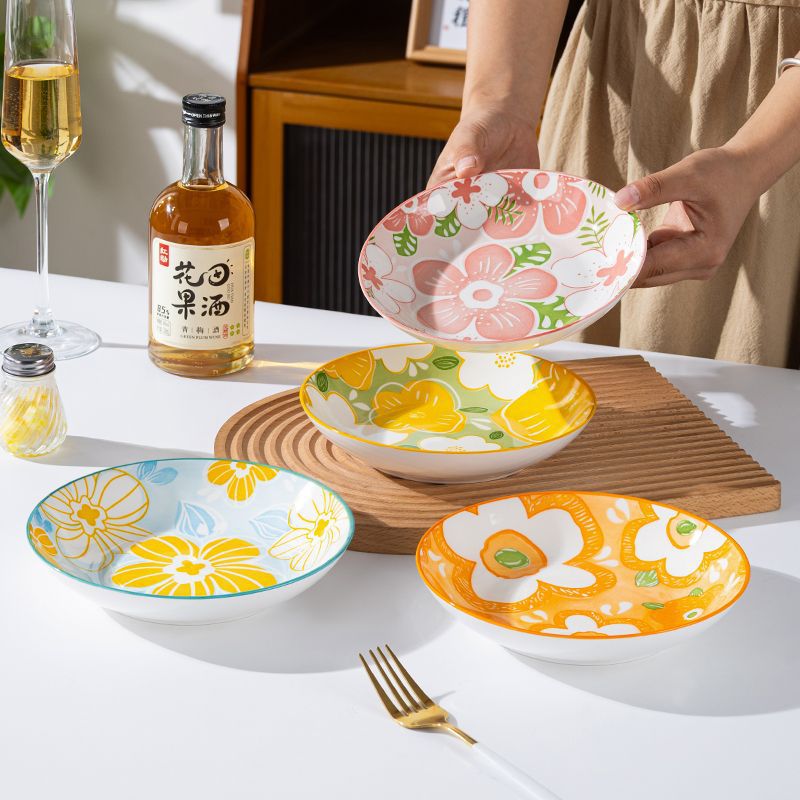Ceramic Bowl and Plate Dinnerware Set for Home Use, High Aesthetic Value, Dining Bowl and Dish Set for Family of 4, Underglaze Color