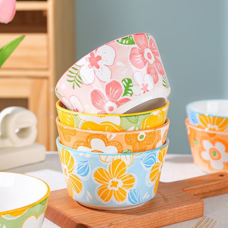 Ceramic Bowl and Plate Dinnerware Set for Home Use, High Aesthetic Value, Dining Bowl and Dish Set for Family of 4, Underglaze Color