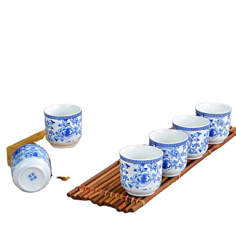 Blue and White Porcelain Set, One Pot, Six Cups, Flat Cup, Kung Fu Tea Set, Company Advertising Conference, Business Practical