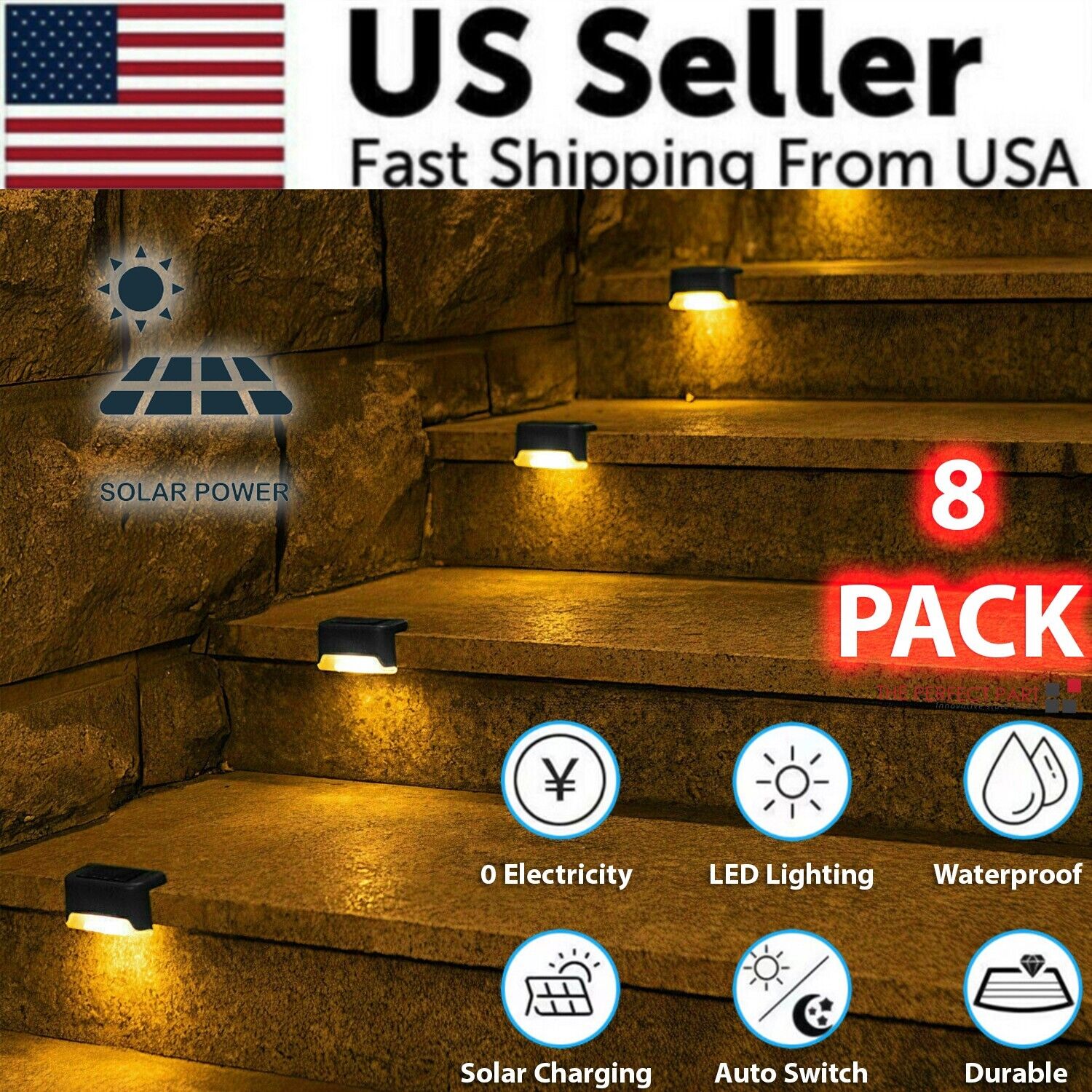 8-Pack Solar LED Deck Lights for Outdoor Waterproof Lighting