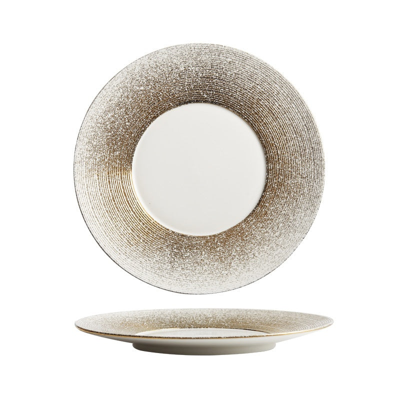 Brushed Gold White Porcelain Western Steak Plate Tray