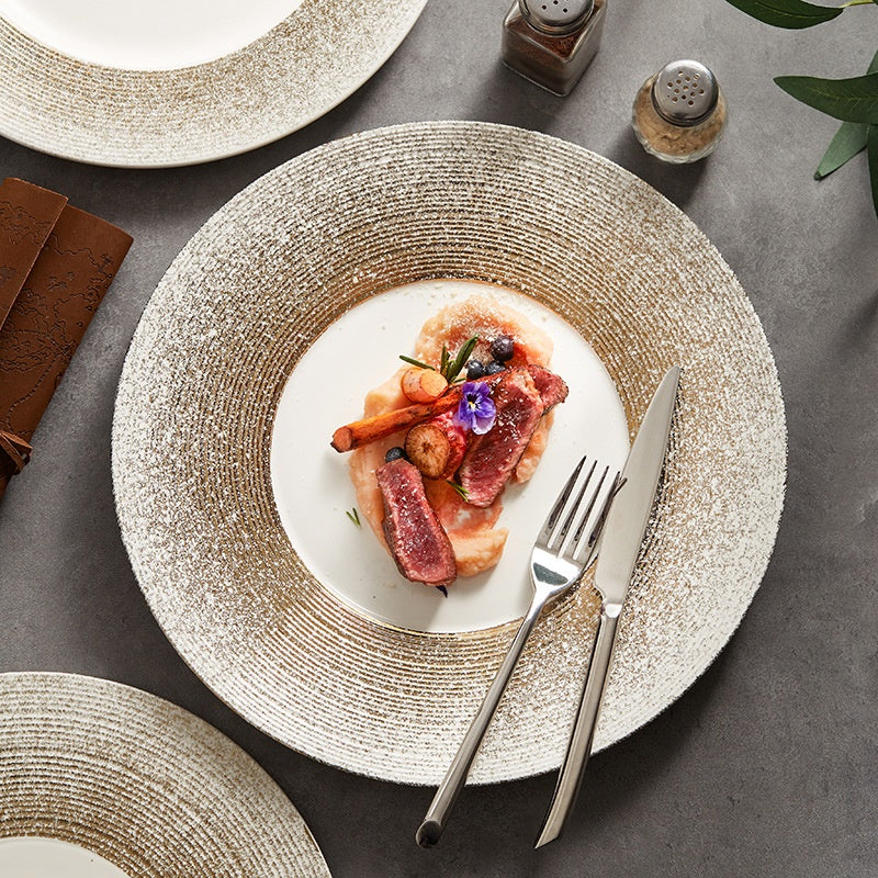Brushed Gold White Porcelain Western Steak Plate Tray