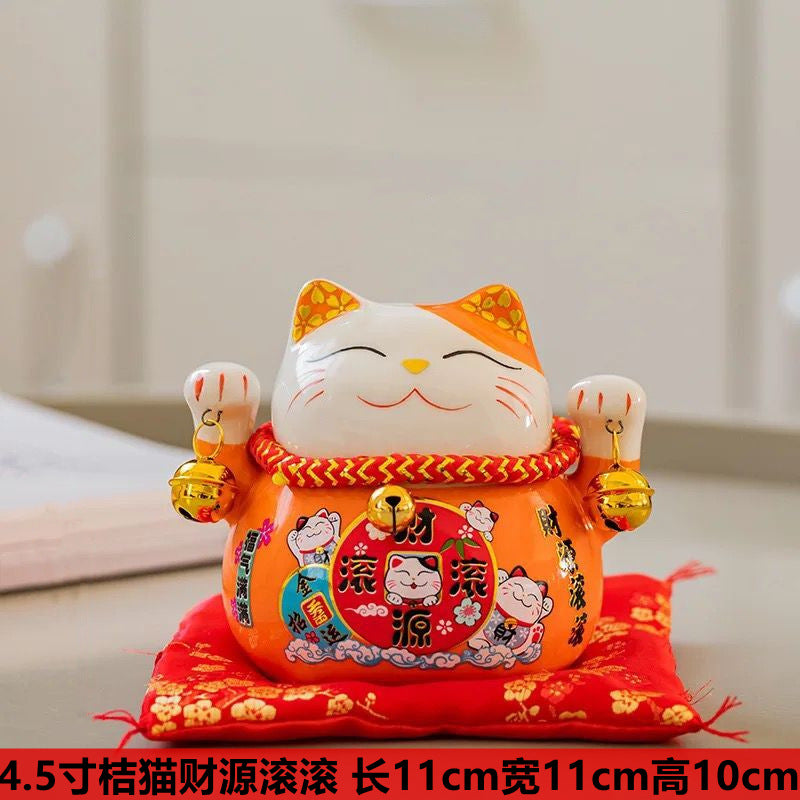 Lucky Cat Ceramic Home Decoration Creative Japanese Style Lucky Cat Small Piggy Bank Shop Opening Activities Gift Wholesale