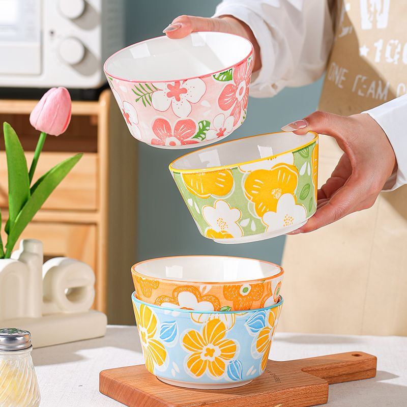 Ceramic Bowl and Plate Dinnerware Set for Home Use, High Aesthetic Value, Dining Bowl and Dish Set for Family of 4, Underglaze Color