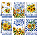 Geyoga 6 Pieces Blue and White Porcelain Kitchen Towels Set Dish Hand Towel Absorbent Tea Towels for Christmas Winter Kitchen Bathroom Home Decor 16 x 24 Inch (Blue White Yellow)